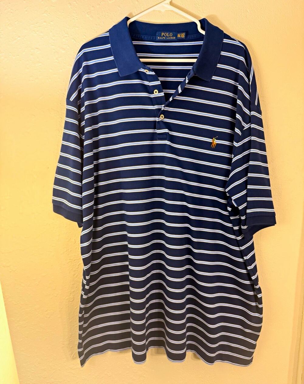 Polo Ralph Lauren Men’s 3XLT Polo Blue/White Striped Cotton Knit